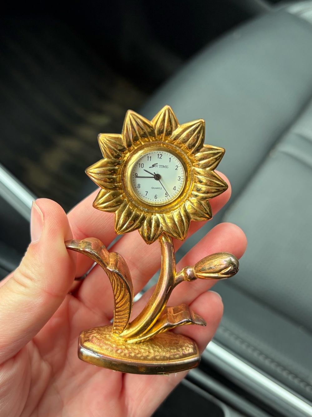 Miniature brass sunflower clock